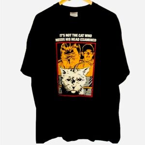 NWOT Rare Vintage 90s Black It’s Not the Cat Who Needs His Head PETA T-Shirt XL